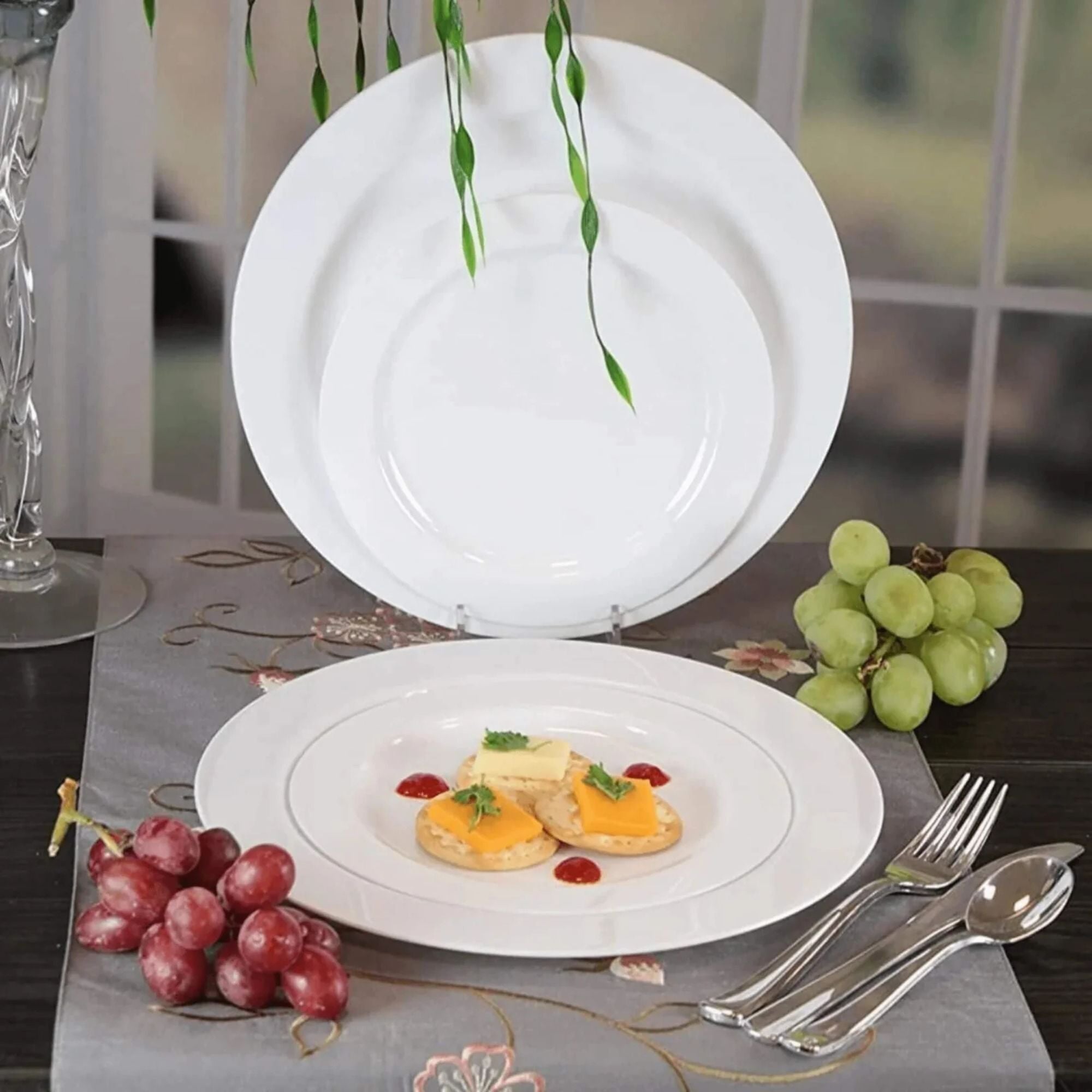 10.25" & 9" Plates White Heavyweight Dinner Plastic COMBO Set -Magnificence