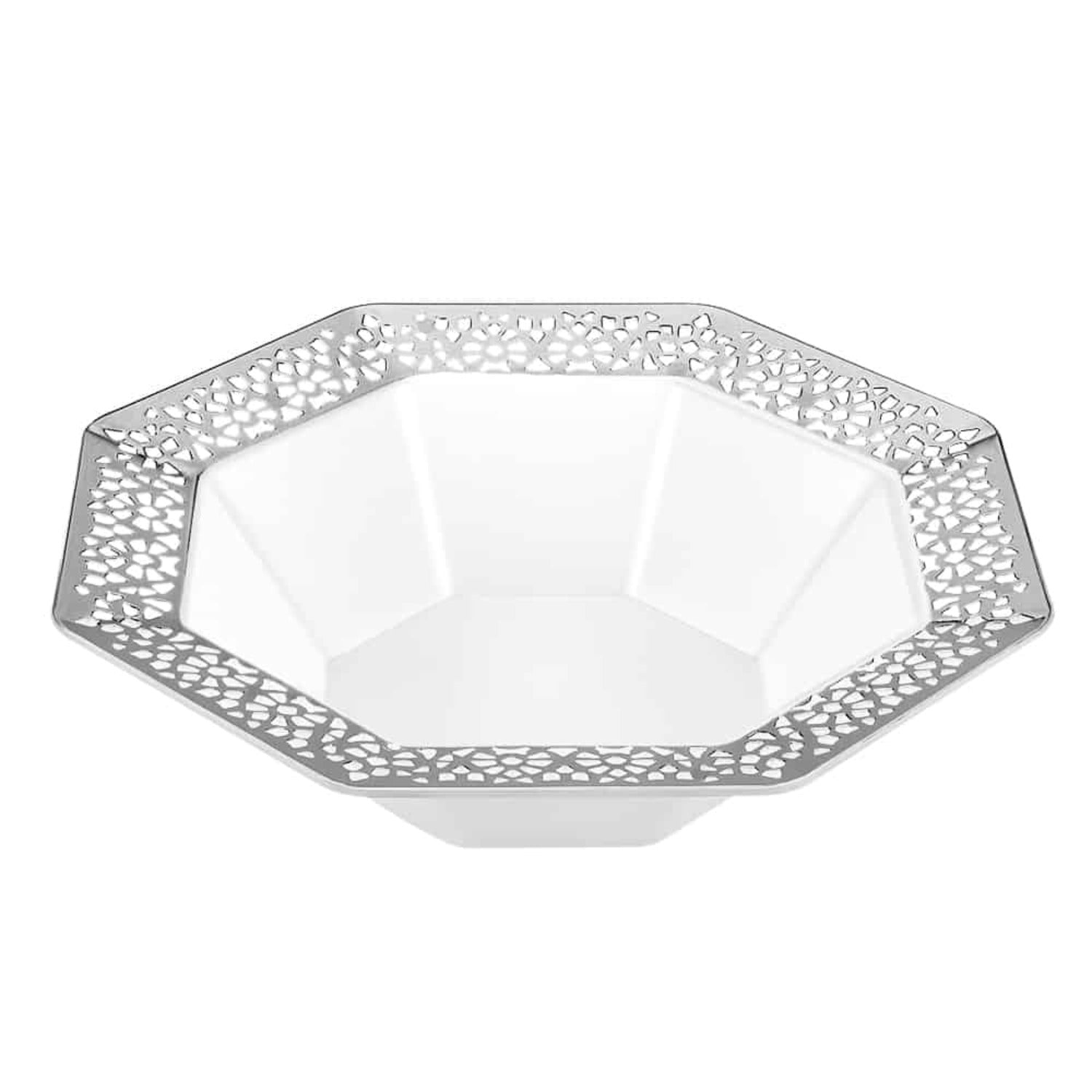 Lacetagon 14oz White Bowl Silver Rim Plastic