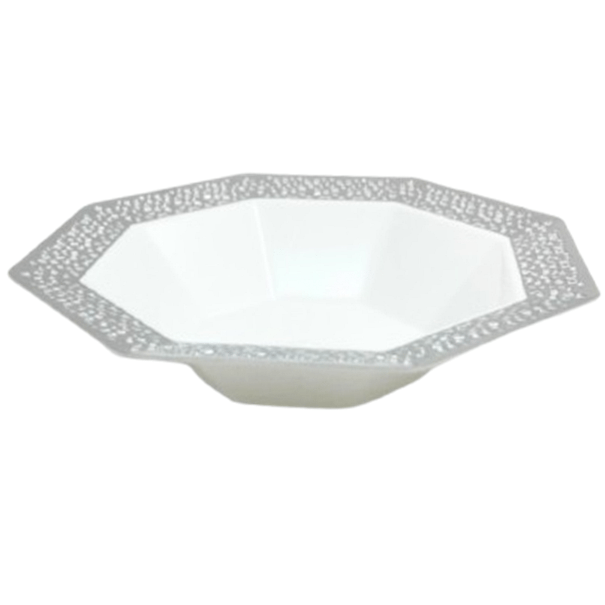Lacetagon 14oz White Bowl Silver Rim Plastic