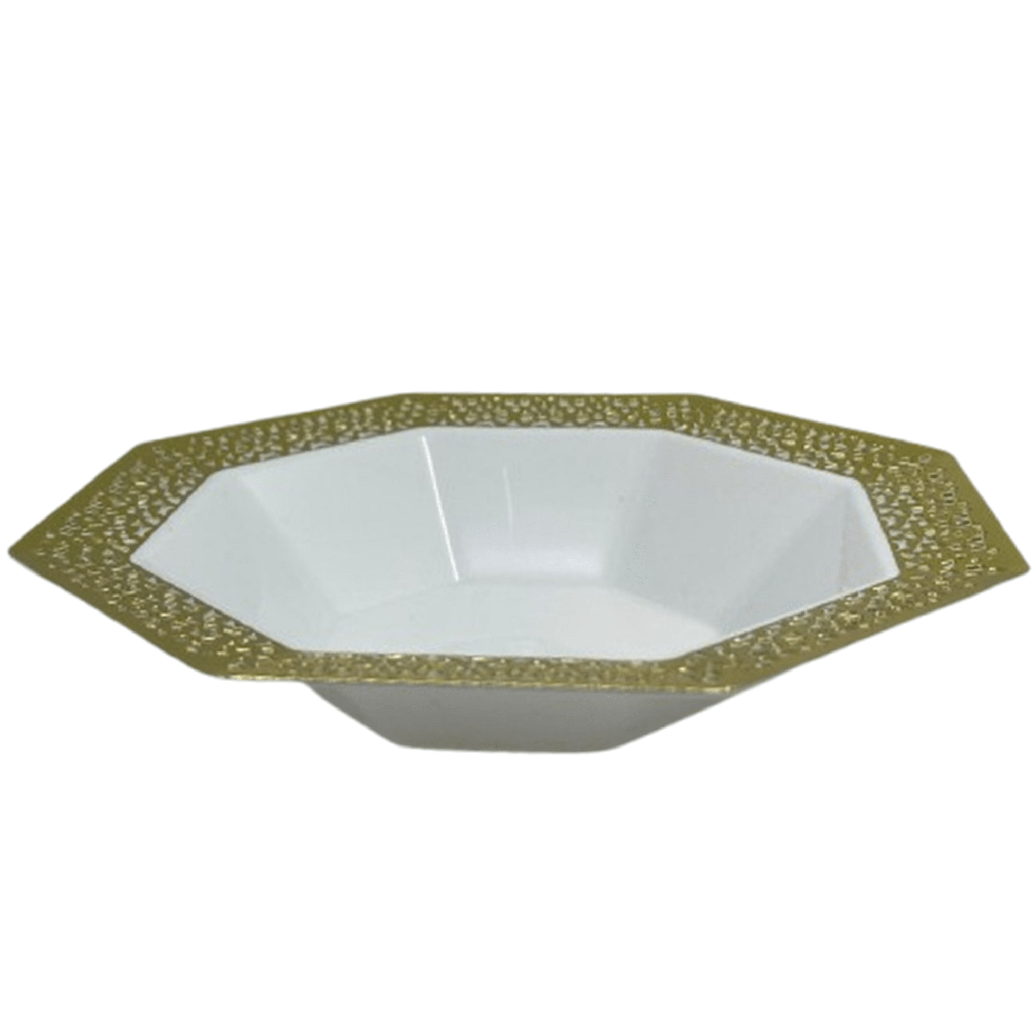 Lacetagon 14oz White Bowl Gold Rim Plastic