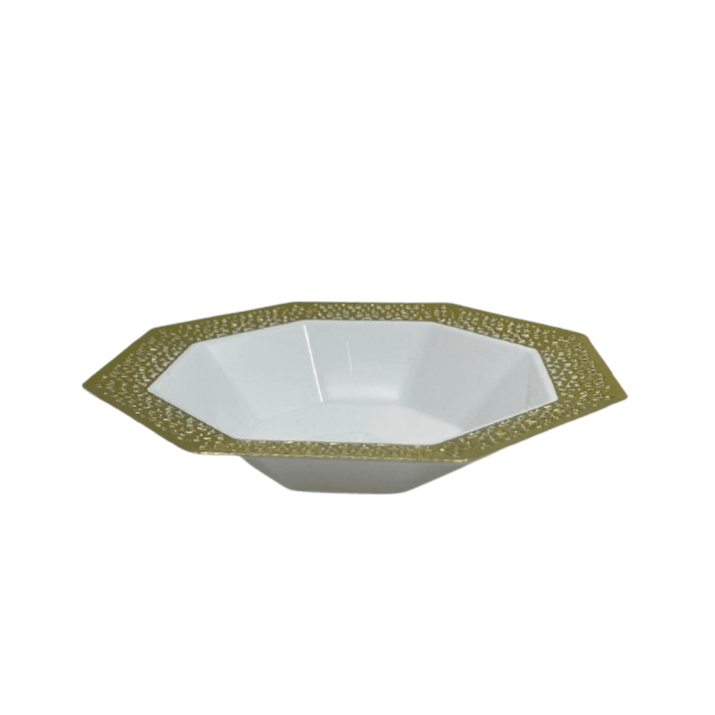 Lillian 5oz Bowl with Gold Rim White Lacetagon Plastic