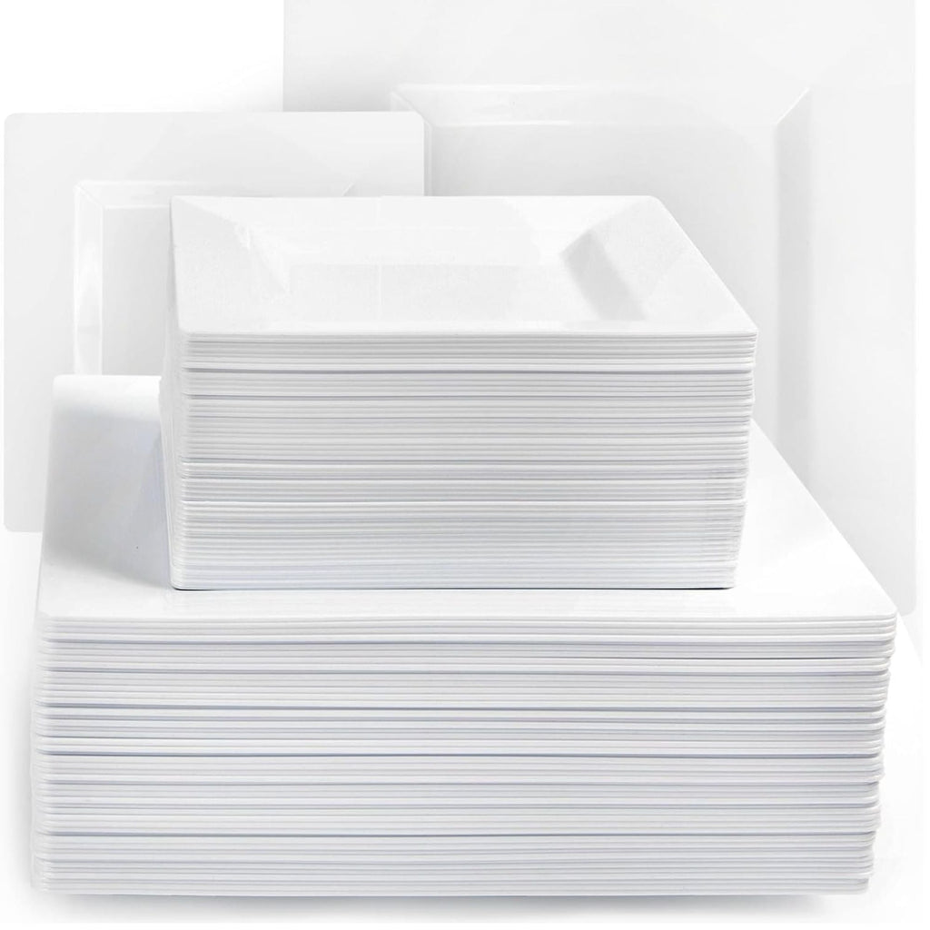 Square White Plastic Dinnerware Set- Value Pack-Lillian