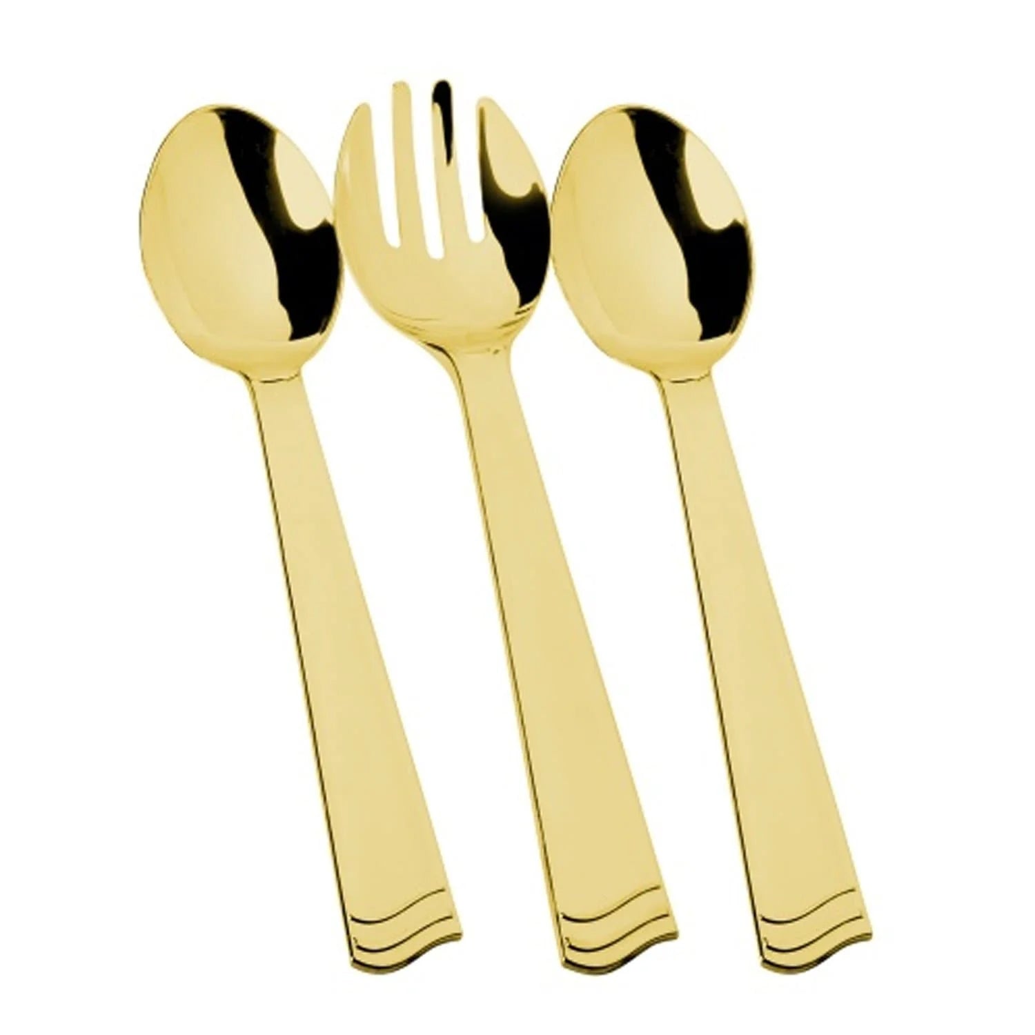 10" Polished Gold Serving Set 1 Fork & 2 Spoon Plastic