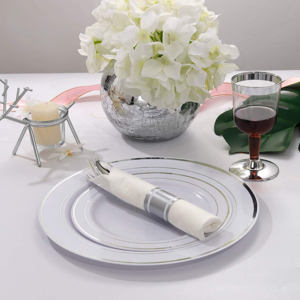 Pre-Rolled Silver Spoon, Knife, Forks and Napkin Plastic Cutlery Combo
