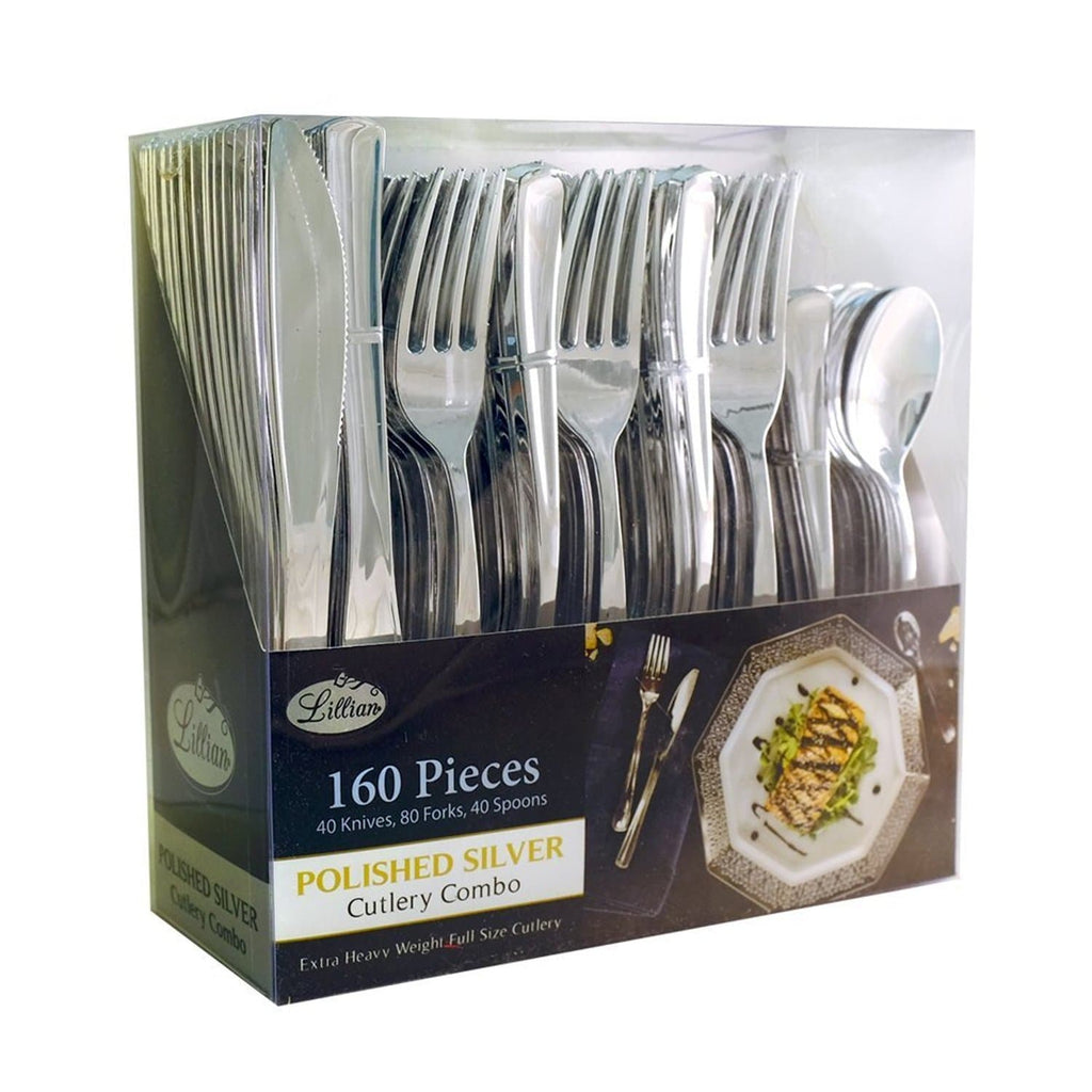 Lilian Cutlery Silver Heavyweight Plastic 160 piece Combo Pack