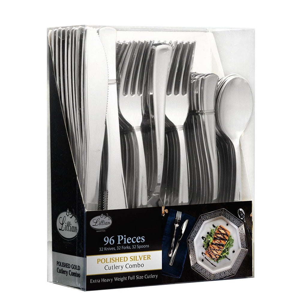 Lilian Cutlery Silver Heavyweight Plastic 96 piece Combo Pack