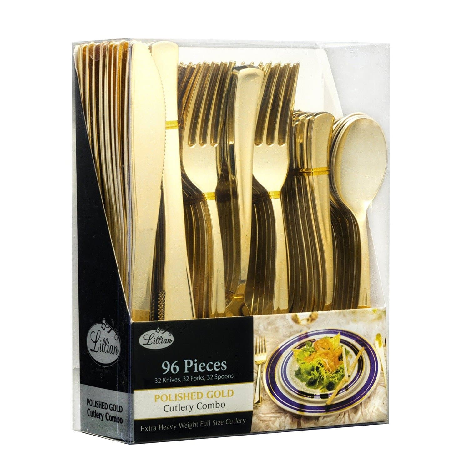 Lilian Cutlery Gold Heavyweight Plastic 96 piece Combo Pack Cutlery Set Lillian 1 Pack