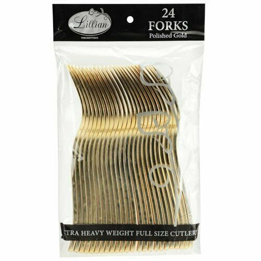 Forks Gold Cutlery Heavyweight Disposable Plastic