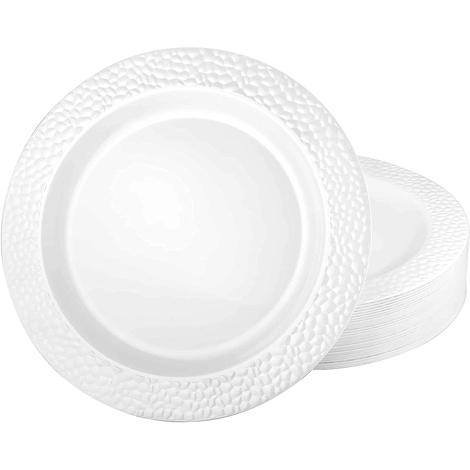 Pebbled 10.25" White Rim Plastic Dinner Plate