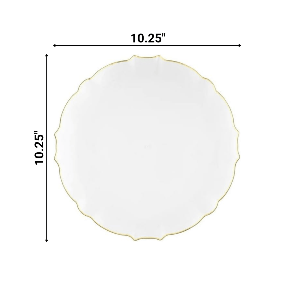 Luxe 10.25" White With Gold Rim Plastic Heavyweight Dinner Plates 10 Pack