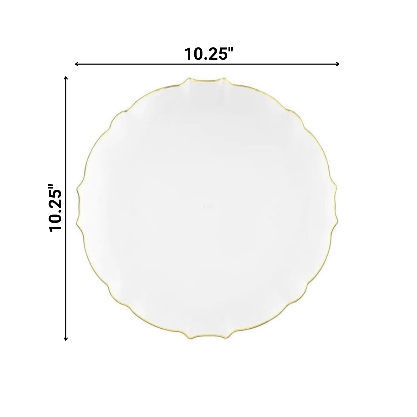 Luxe 10.25" White With Gold Rim Plastic Heavyweight Dinner Plates 10 Pack
