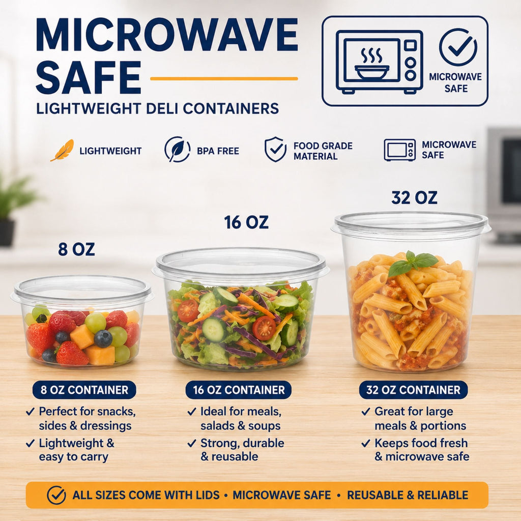 *WHOLESALE* 32oz Lightweight Deli Containers with Lids Disposable Plastic 500/case