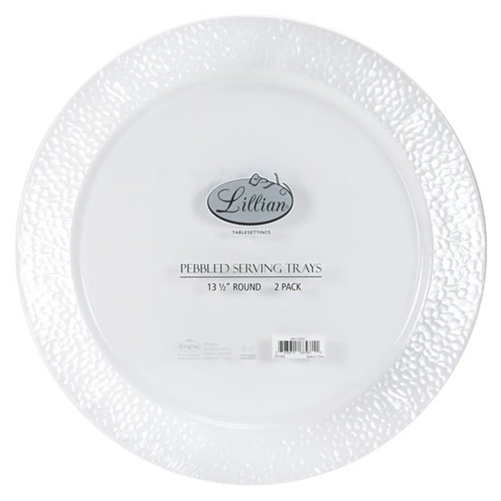 14" Round Pebbled Tray White Plastic