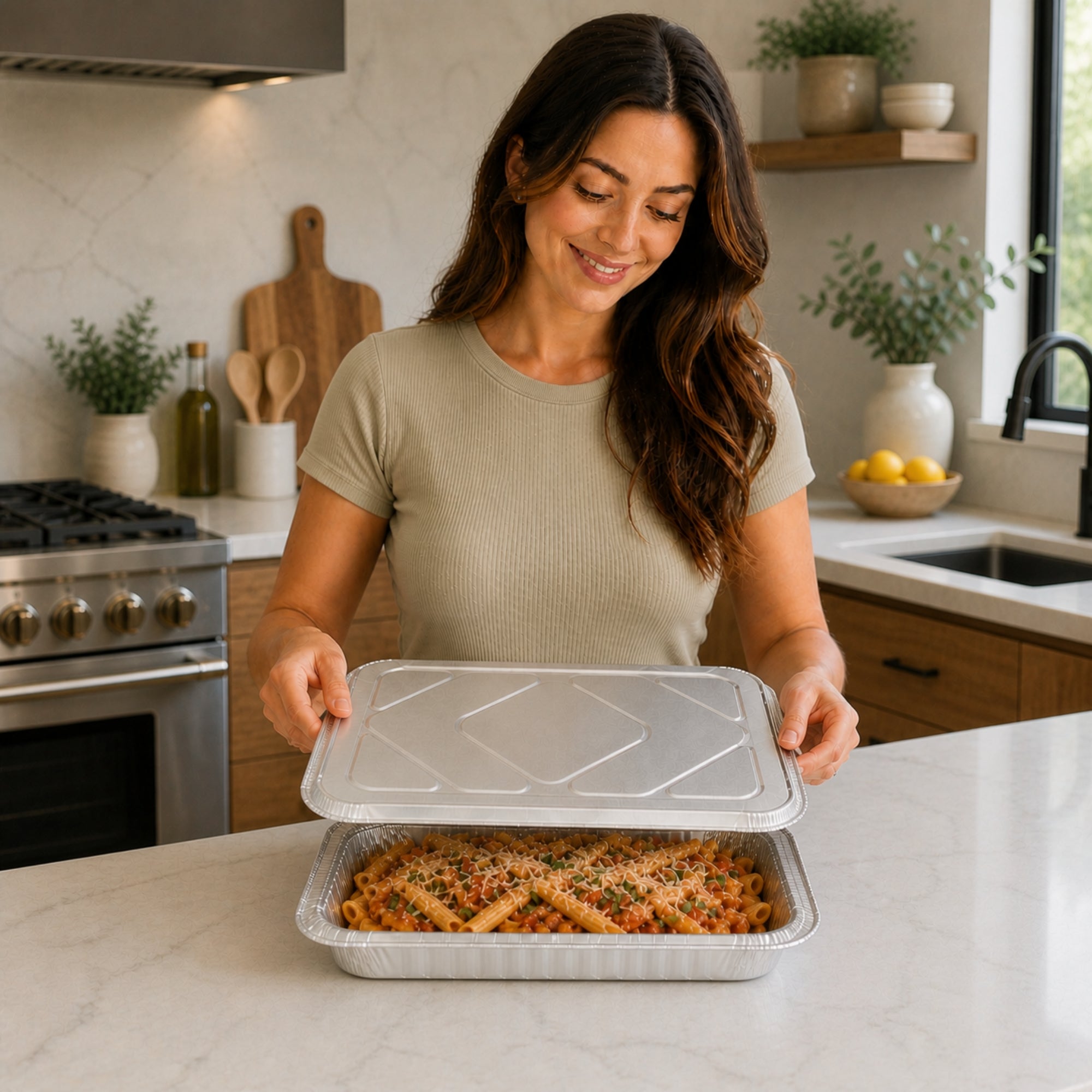 9×13 Half Size Shallow Disposable Aluminum Pans with Aluminum Lids