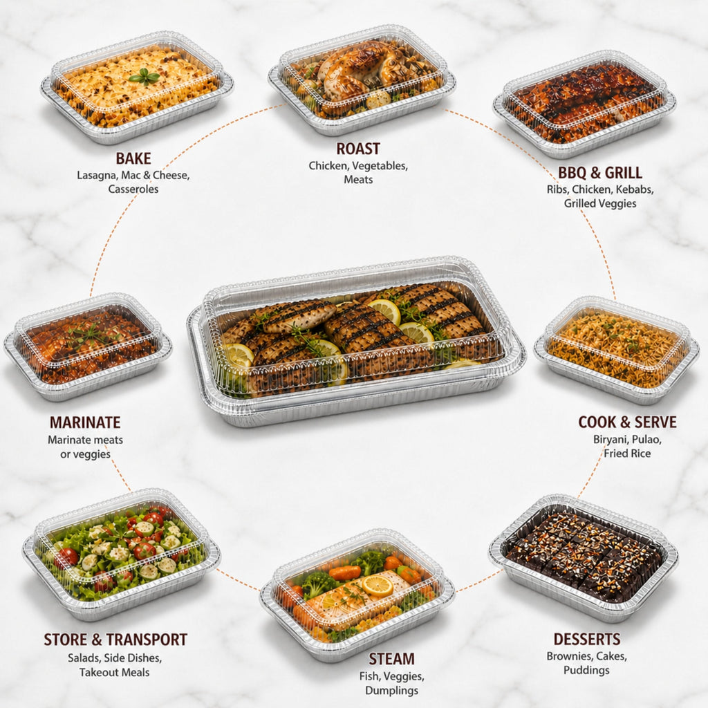 9×13 Half Size Shallow Disposable Aluminum Pans with Dome Lids