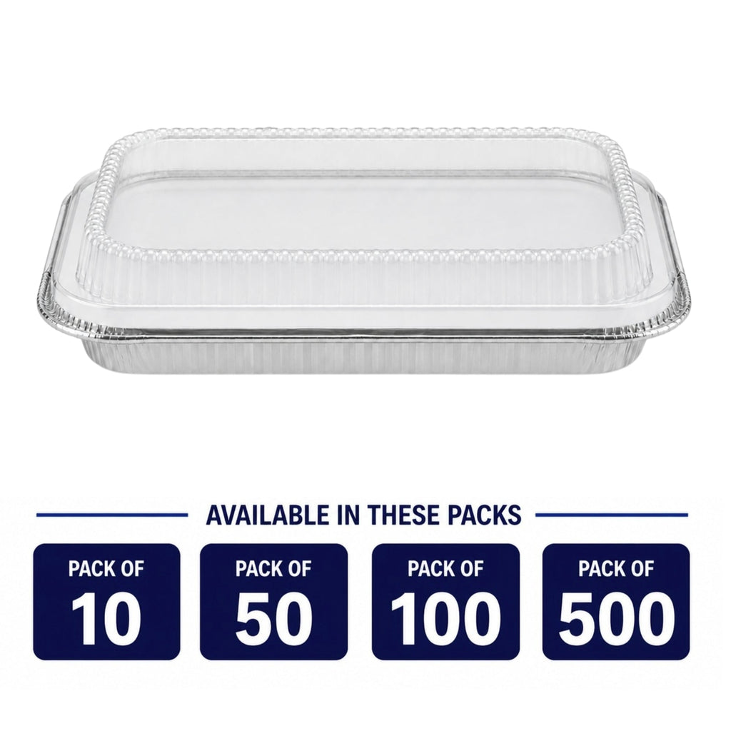 9×13 Half Size Shallow Disposable Aluminum Pans with Dome Lids