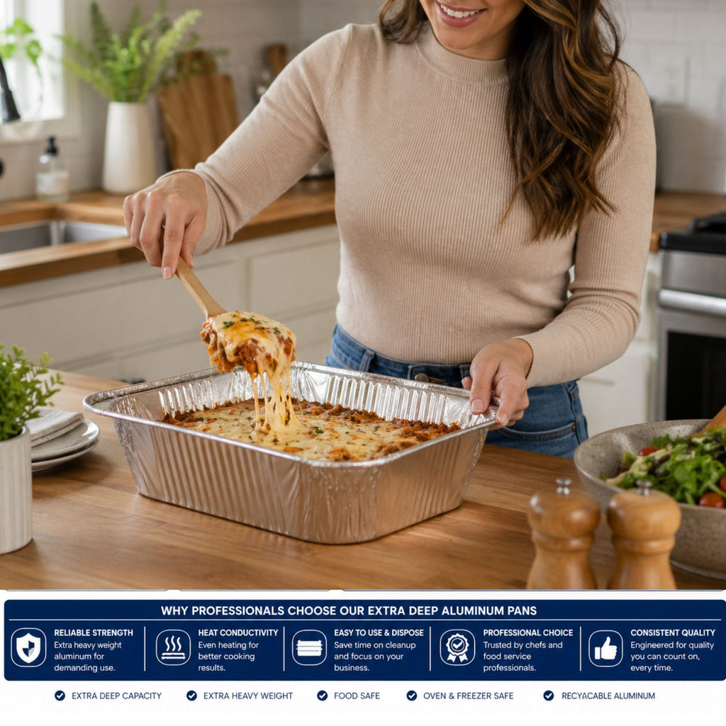 *WHOLESALE* 9 x 13” Half Size Extra-Deep Extra-Heavy Disposable Aluminum Pans 100ct/case