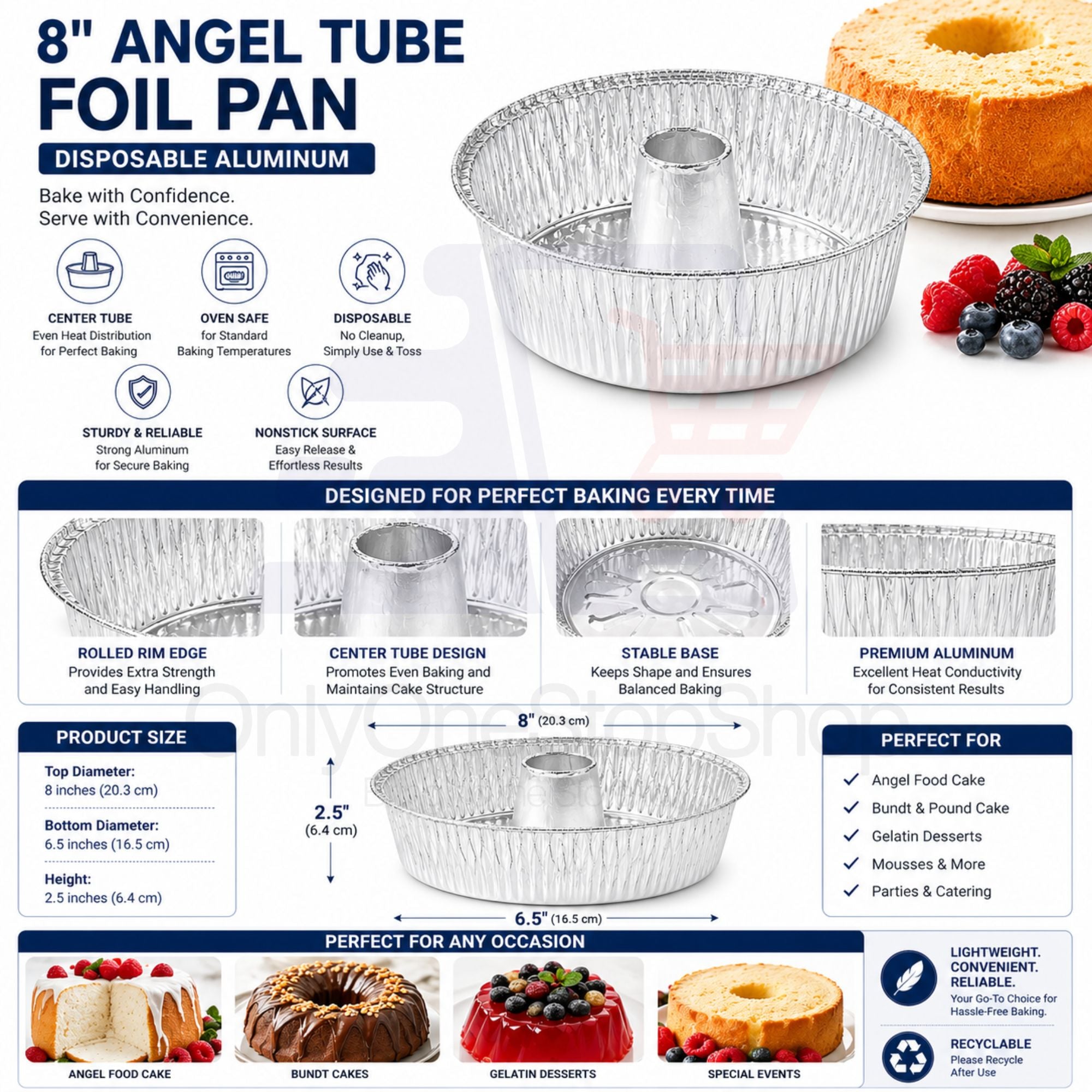 *WHOLESALE* 8" Angel Tube Aluminum Foil Pan Disposable 100/Case