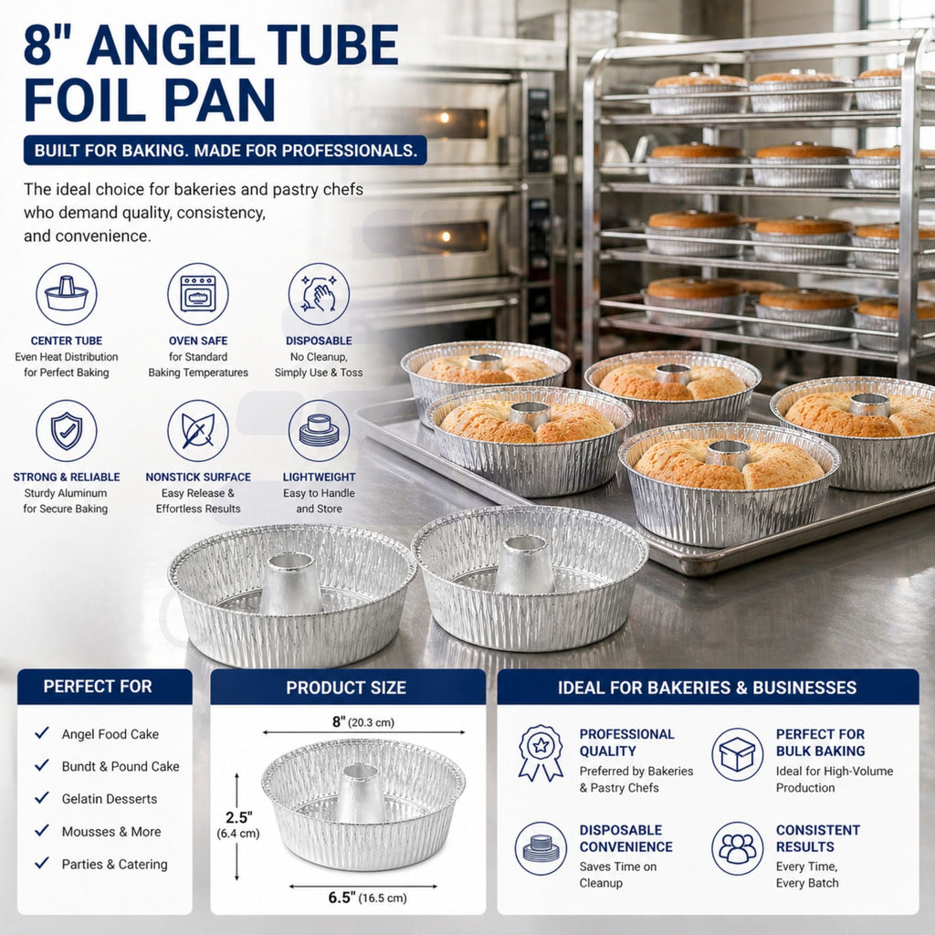 8" Angel Tube Foil Pan Disposable Aluminum Cake Baking Pan
