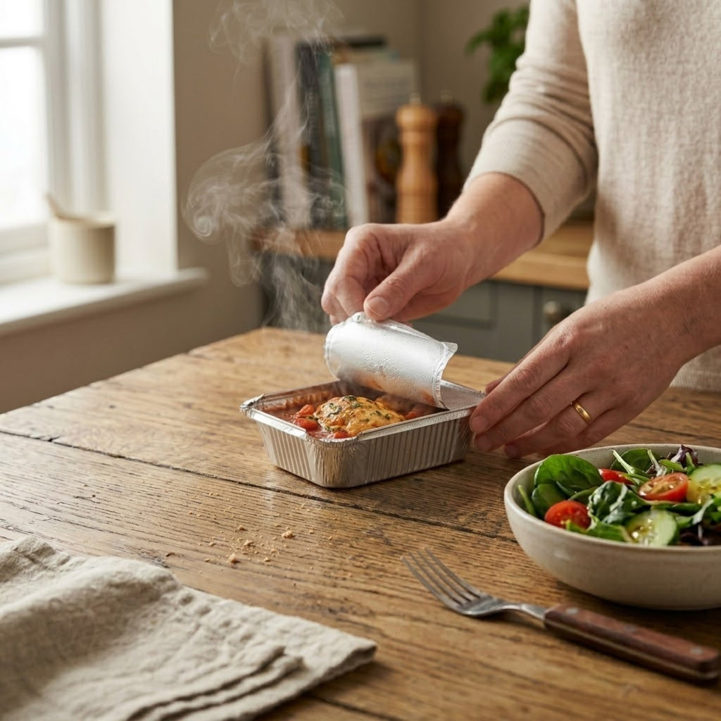 1Lb Oblong Aluminum Pan 5.5"x 4" Disposable with Board Lid