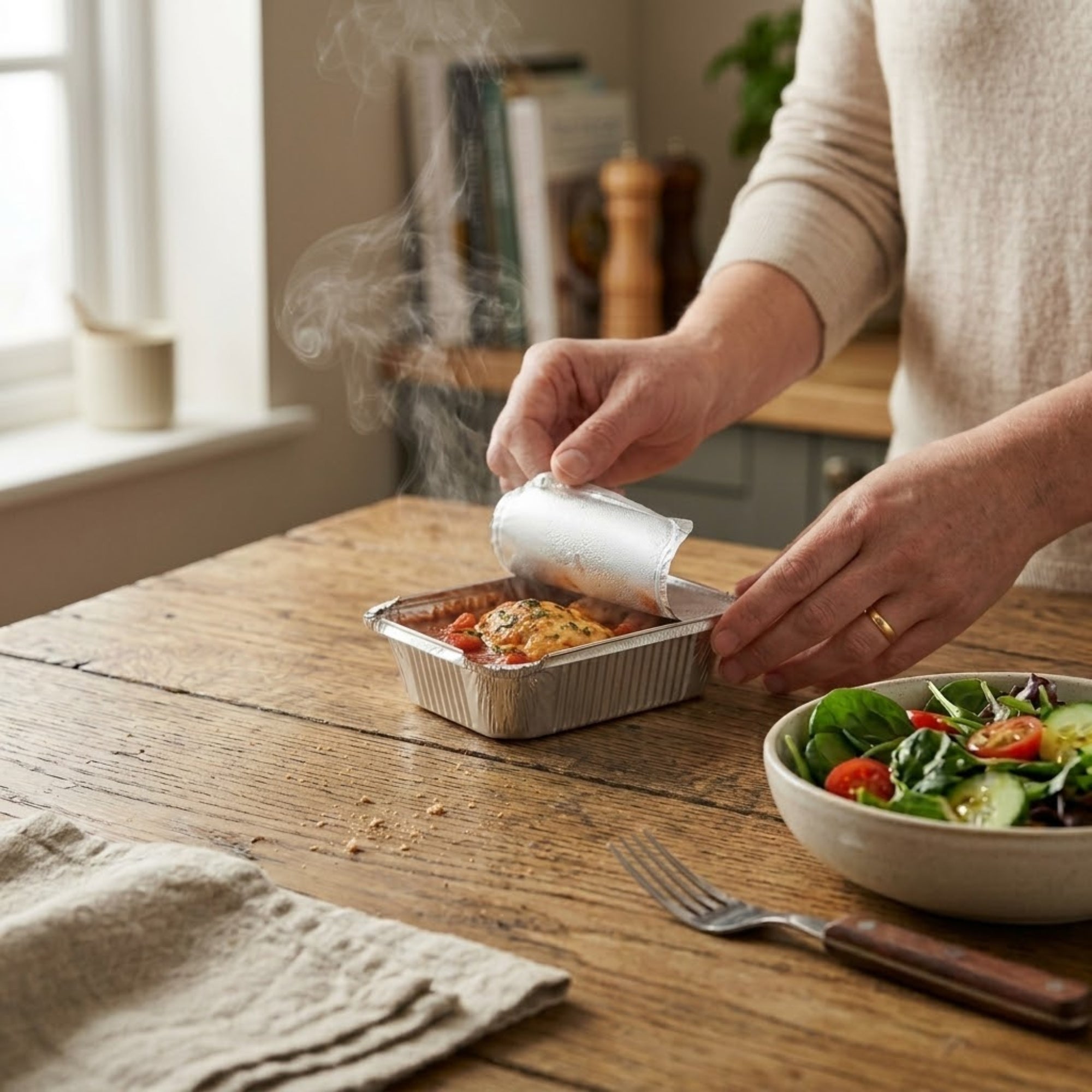1Lb Oblong Aluminum Pan 5.5"x 4" Disposable with Board Lid