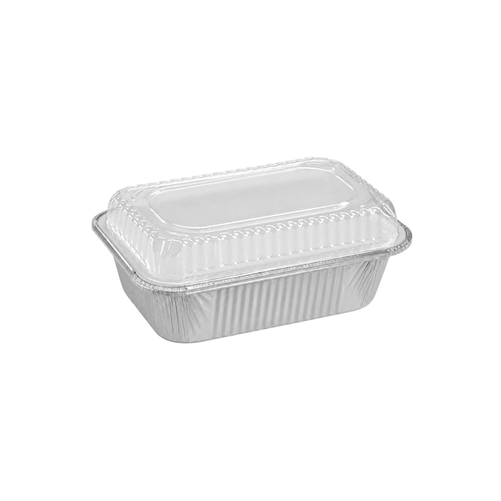 1Lb Oblong Aluminum Pan 5.5"x 4" Disposable with Dome Lids Aluminum Pans with Lids VeZee Pack of 10