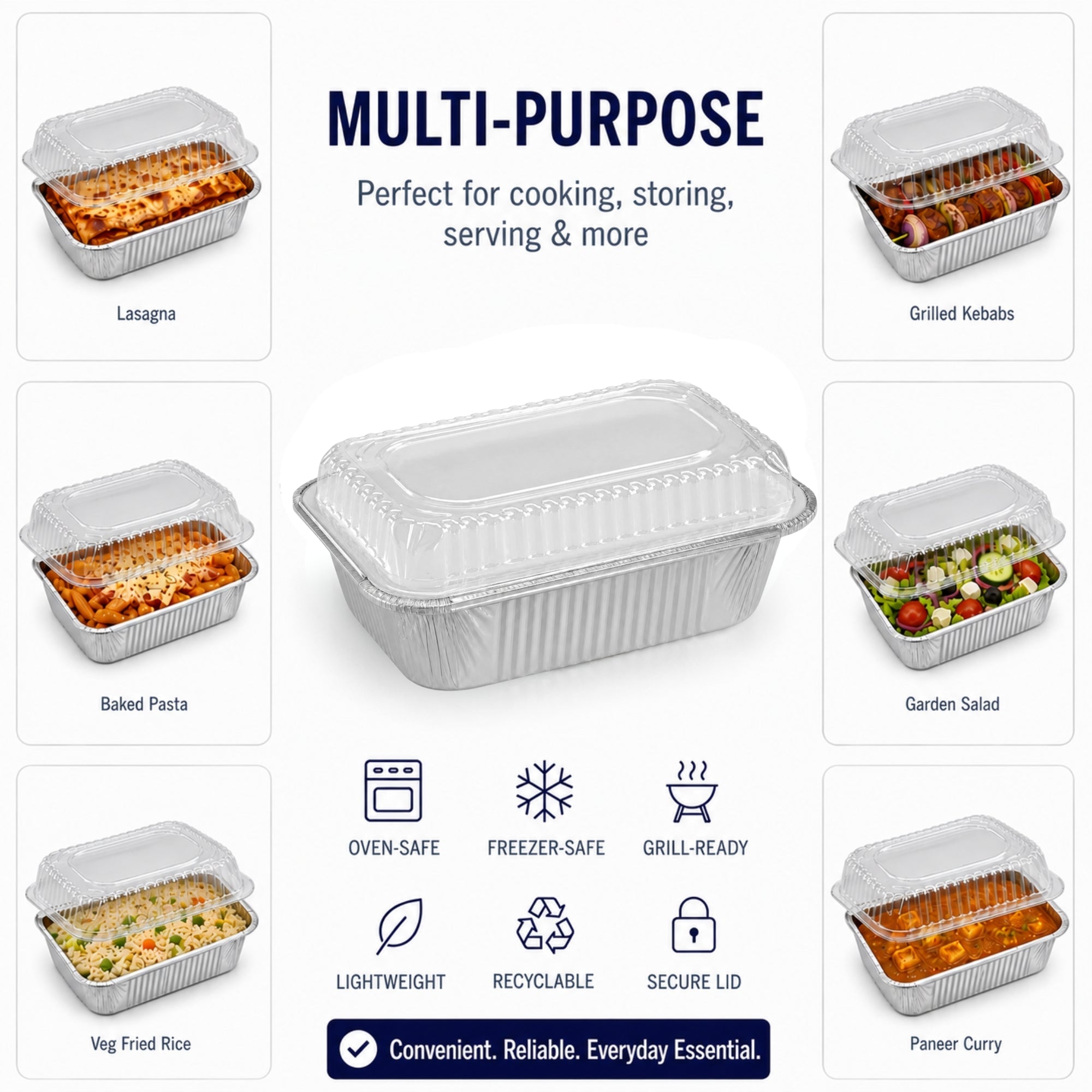 1Lb Oblong Aluminum Pan 5.5"x 4" Disposable with Dome Lids