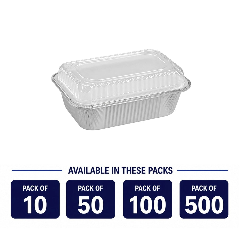 1Lb Oblong Aluminum Pan 5.5"x 4" Disposable with Dome Lids