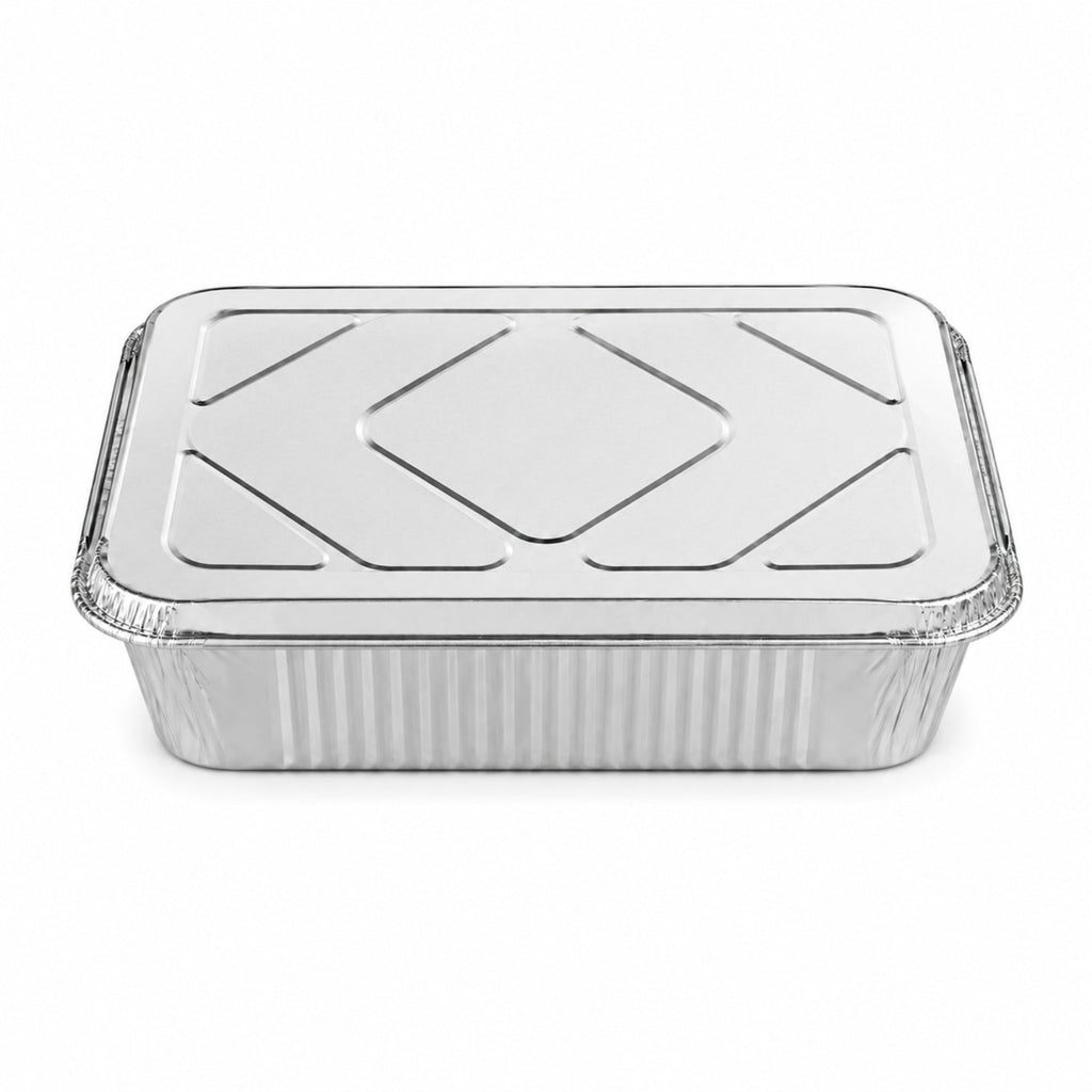 2.25Lb Oblong Aluminum Pan 8.25"x 5.75" Disposable with Aluminum Lid Aluminum Pans with Lids VeZee Pack of 10