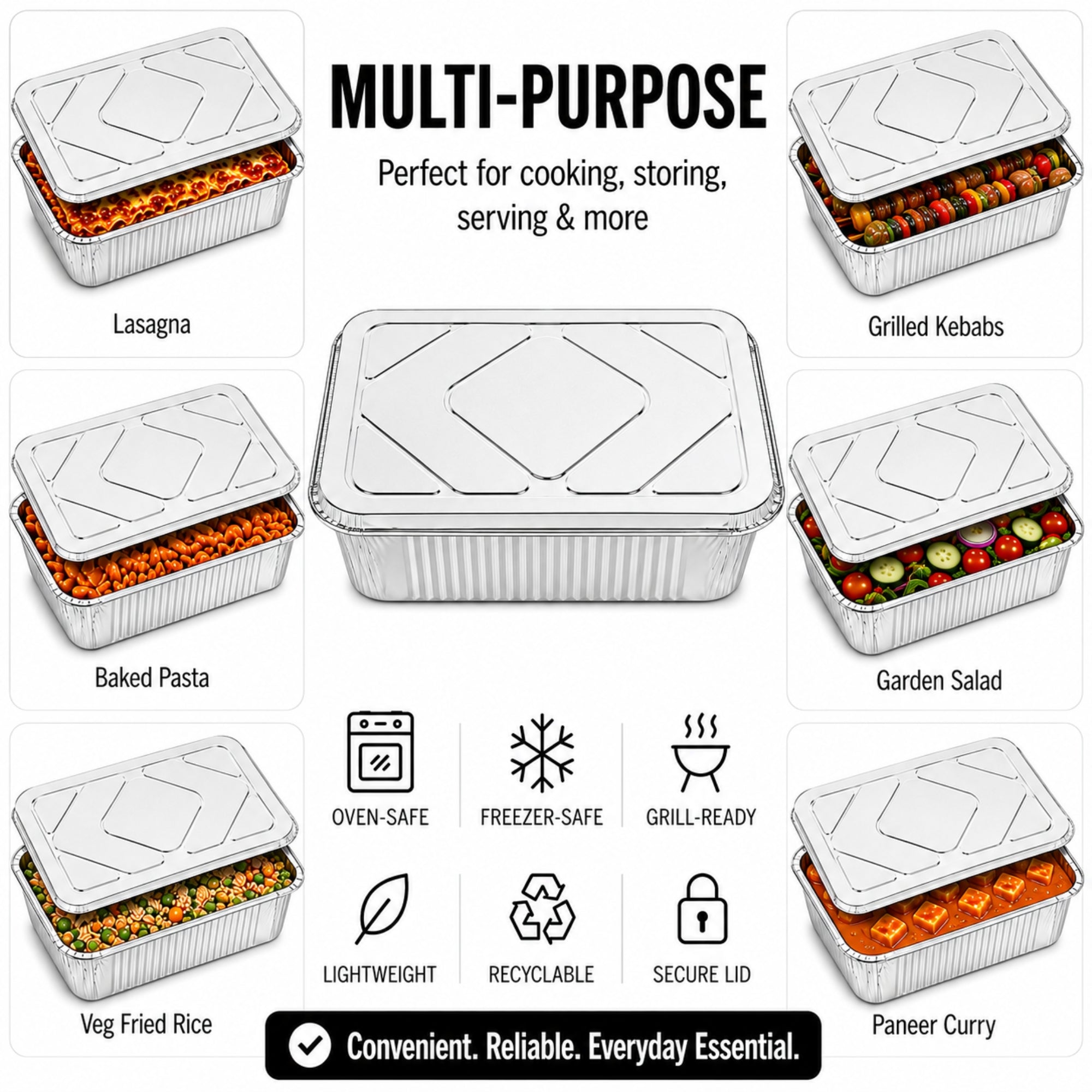 2.25Lb Oblong Aluminum Pan 8.25"x 5.75" Disposable with Aluminum Lid