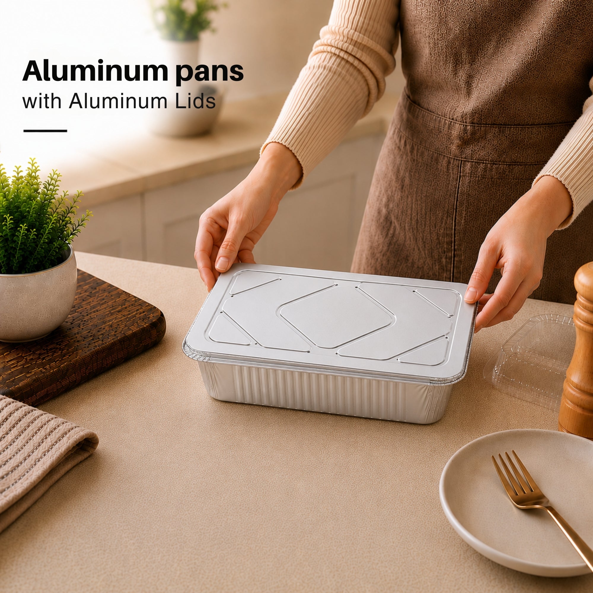 2.25Lb Oblong Aluminum Pan 8.25"x 5.75" Disposable with Aluminum Lid