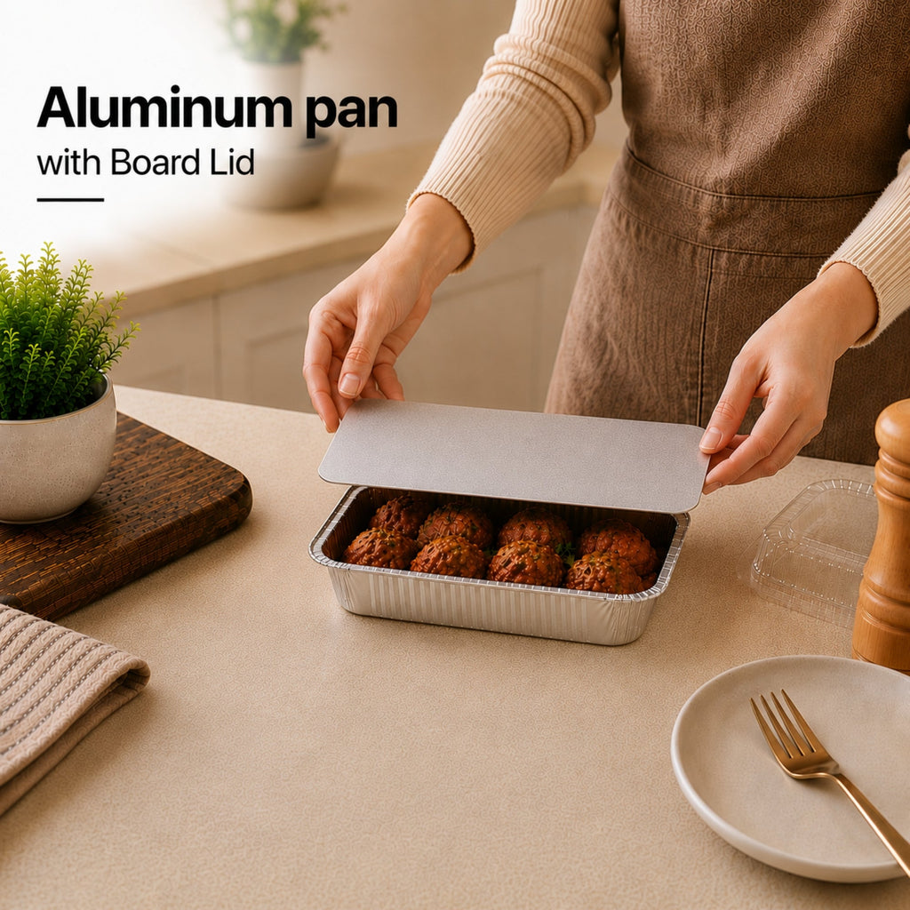 2.25Lb Oblong Aluminum Pan 8.25"x 5.75" Disposable with Board Lid