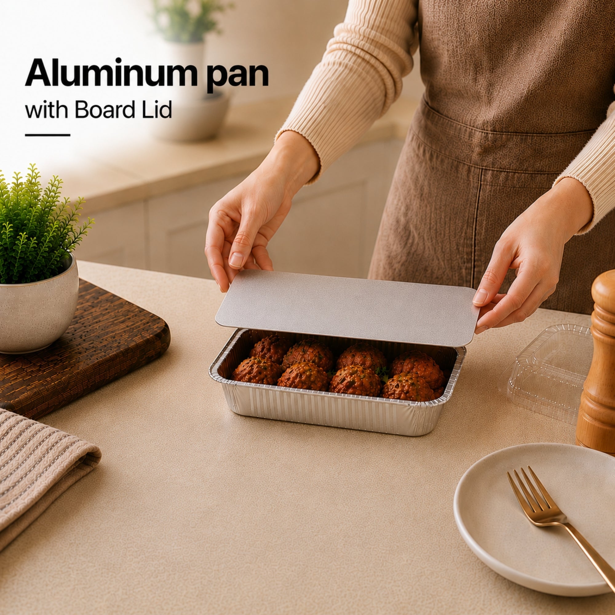 2.25Lb Oblong Aluminum Pan 8.25"x 5.75" Disposable with Board Lid