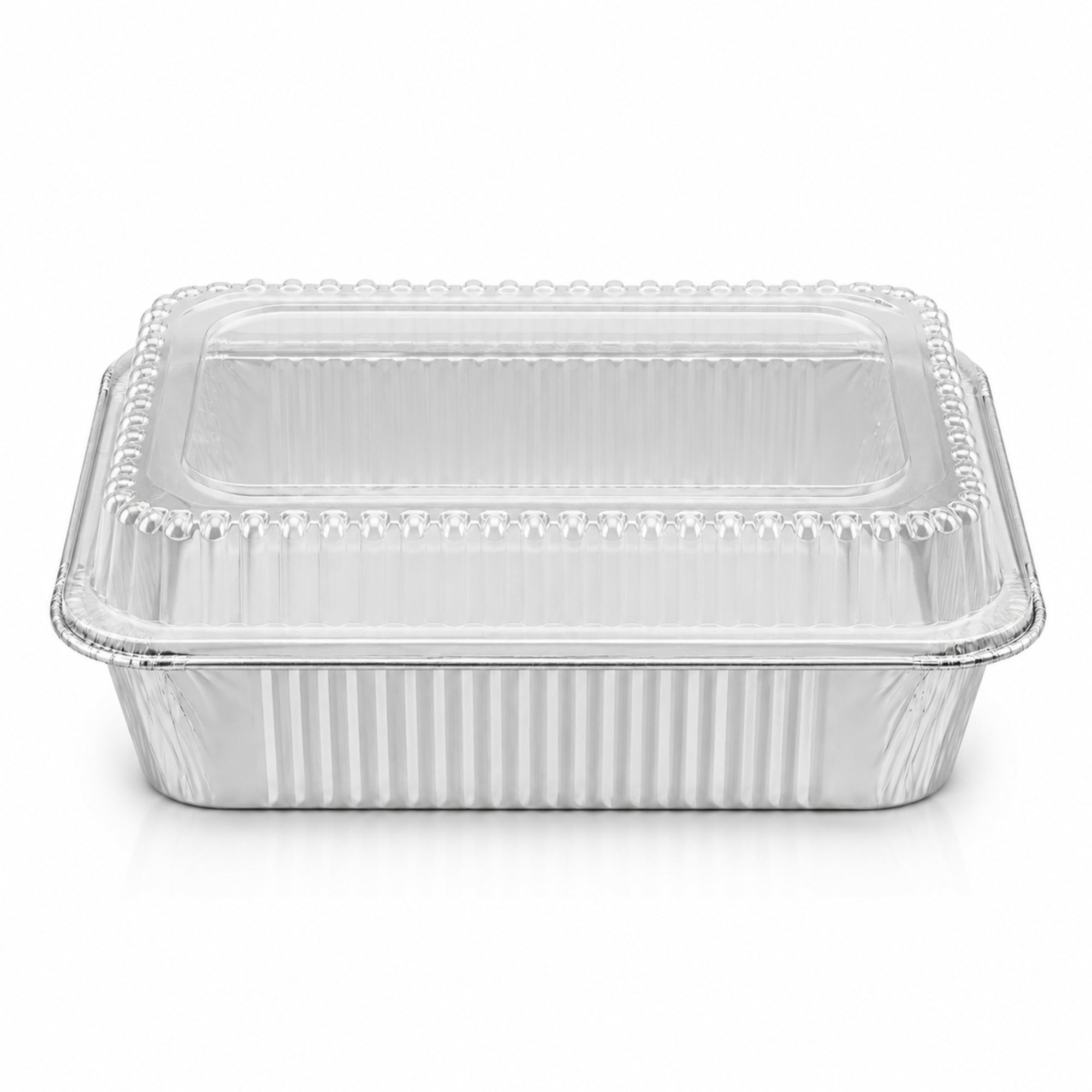 2.25Lb Oblong Aluminum Pan 8.25"x 5.75" Disposable with Dome Lid Aluminum Pans with Lids VeZee Pack of 10