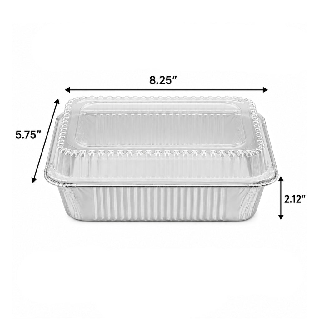 2.25Lb Oblong Aluminum Pan 8.25"x 5.75" Disposable with Dome Lid
