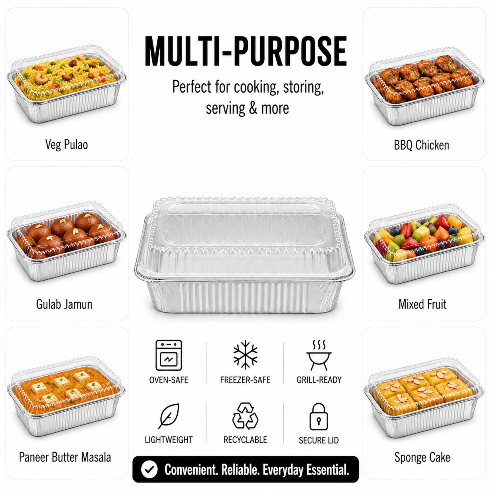 2.25Lb Oblong Aluminum Pan 8.25"x 5.75" Disposable with Dome Lid