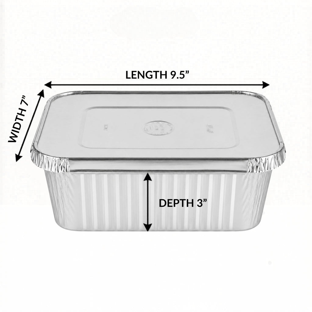 5Lb Oblong Aluminum Pan 9.5” x 7” Disposable with Aluminum Lid