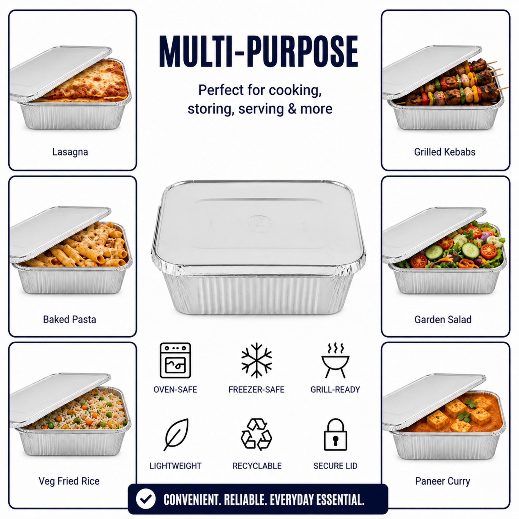 5Lb Oblong Aluminum Pan 9.5” x 7” Disposable with Aluminum Lid