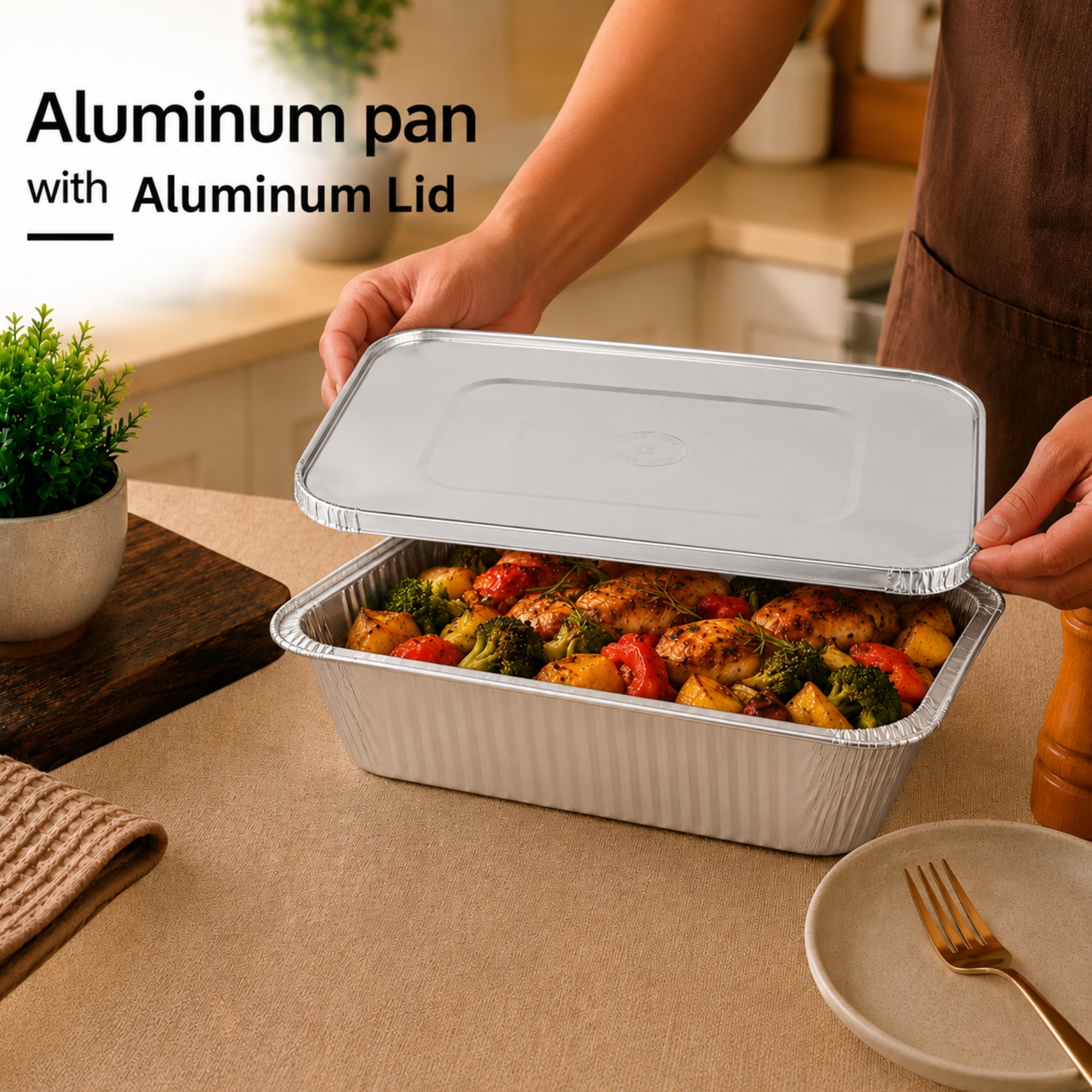 5Lb Oblong Aluminum Pan 9.5” x 7” Disposable with Aluminum Lid