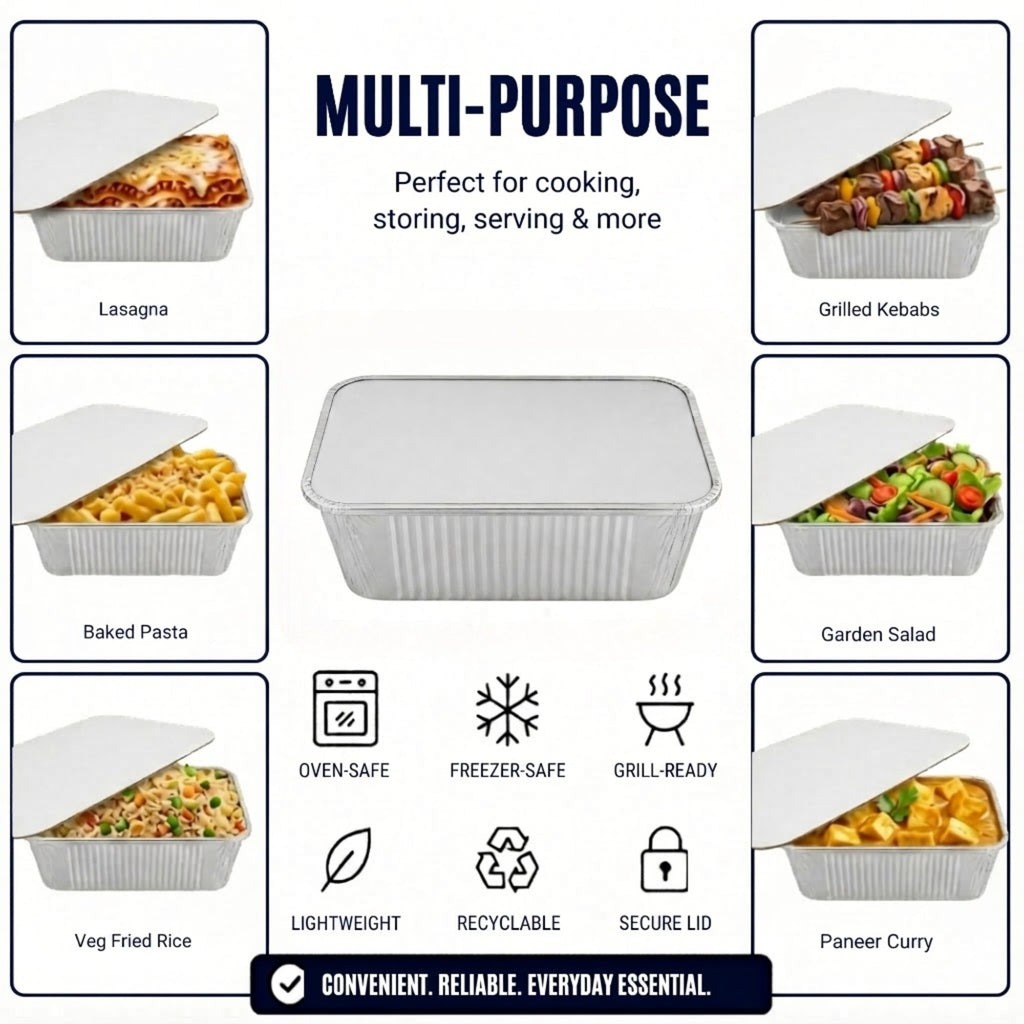 Disposable 5Lb Oblong Aluminum Pan 9.5” x 7” with Board Lid