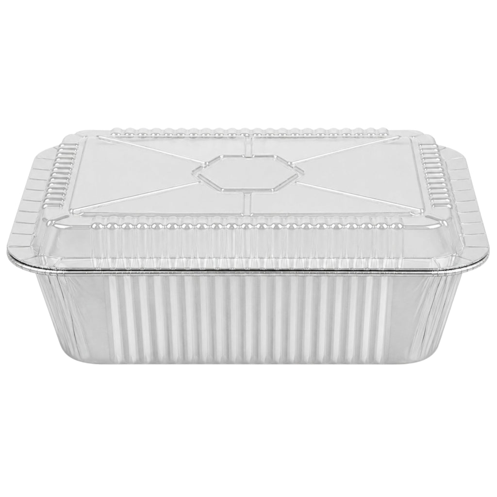 5Lb Oblong Aluminum Pan 9.5” x 7” Disposable with Dome Lid Heavy Duty Aluminum Pans with Lids VeZee Pack of 10