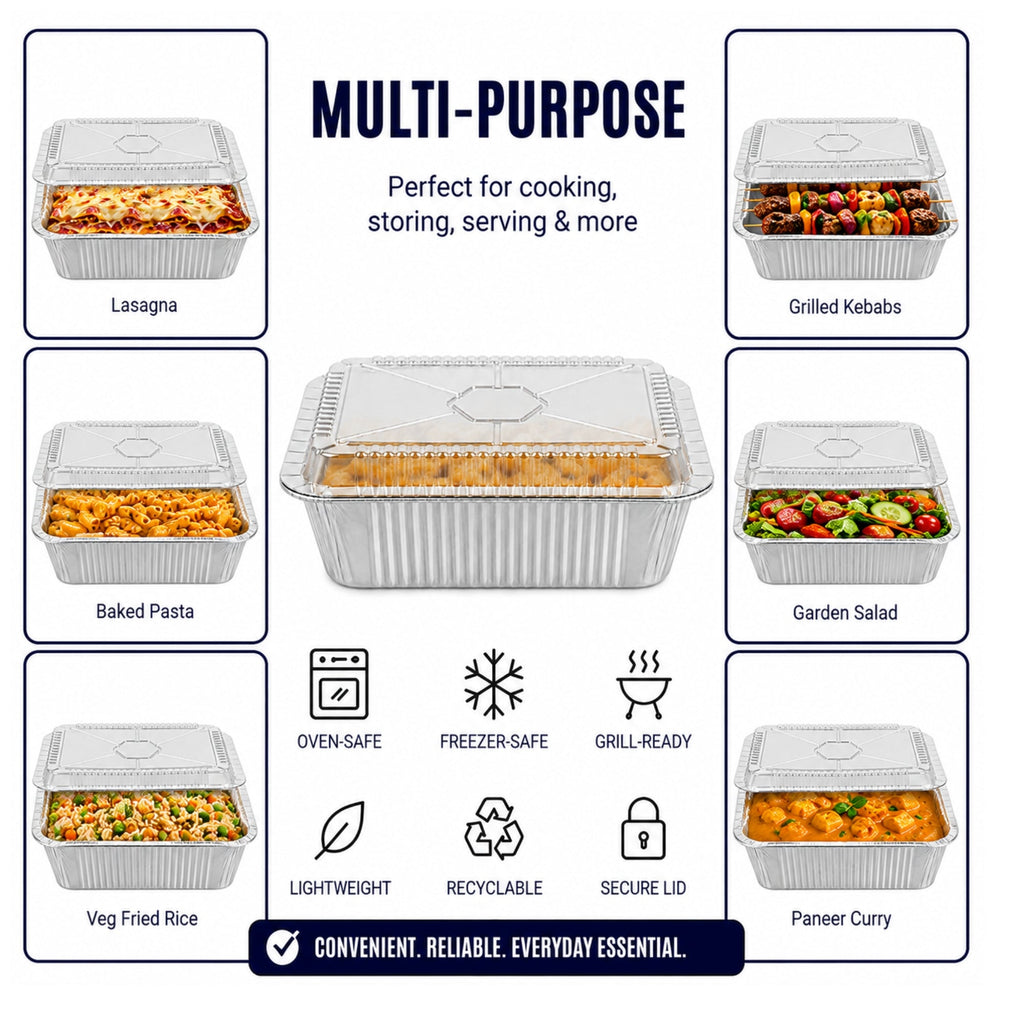 5Lb Oblong Aluminum Pan 9.5” x 7” Disposable with Dome Lid