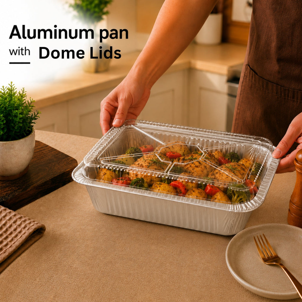 5Lb Oblong Aluminum Pan 9.5” x 7” Disposable with Dome Lid