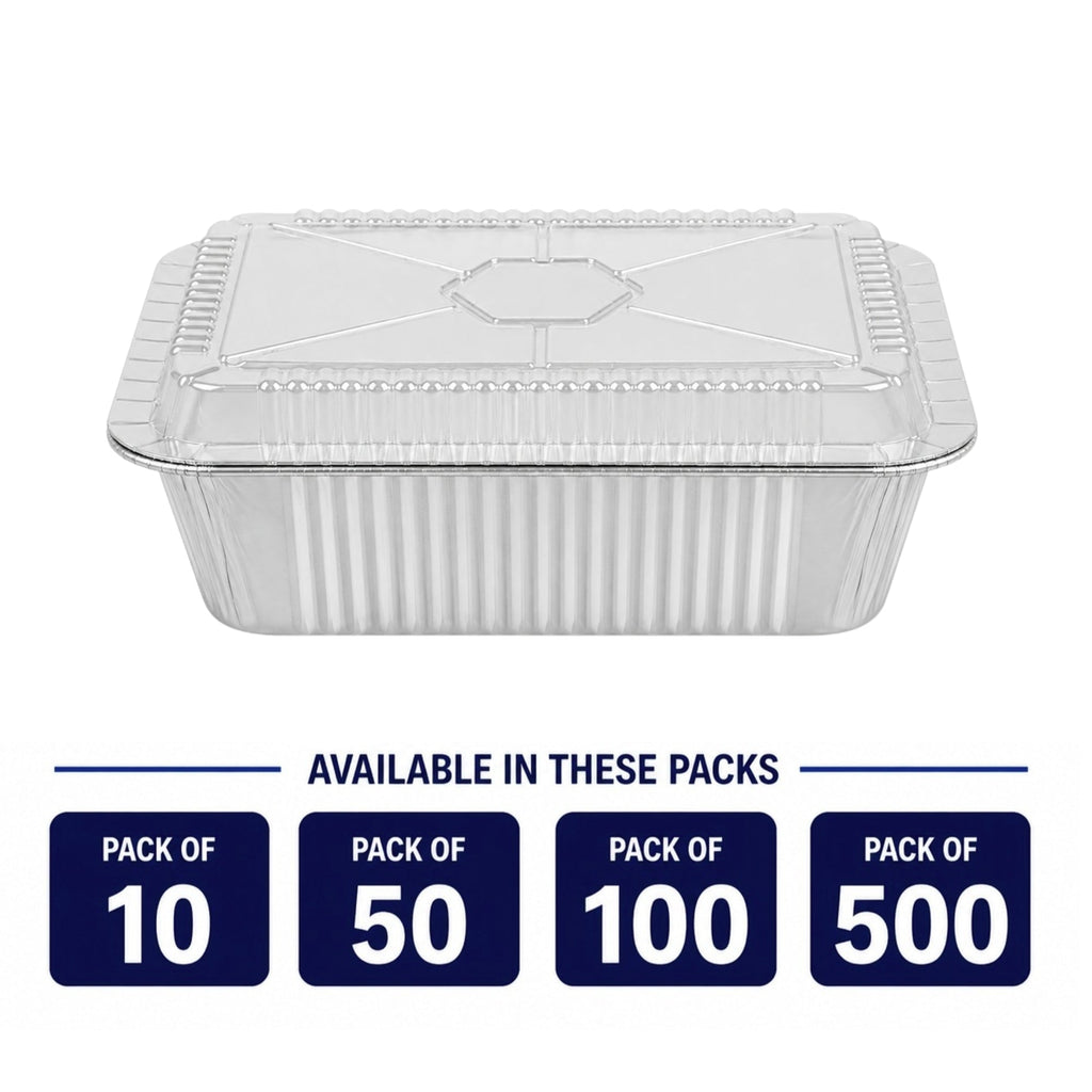 5Lb Oblong Aluminum Pan 9.5” x 7” Disposable with Dome Lid