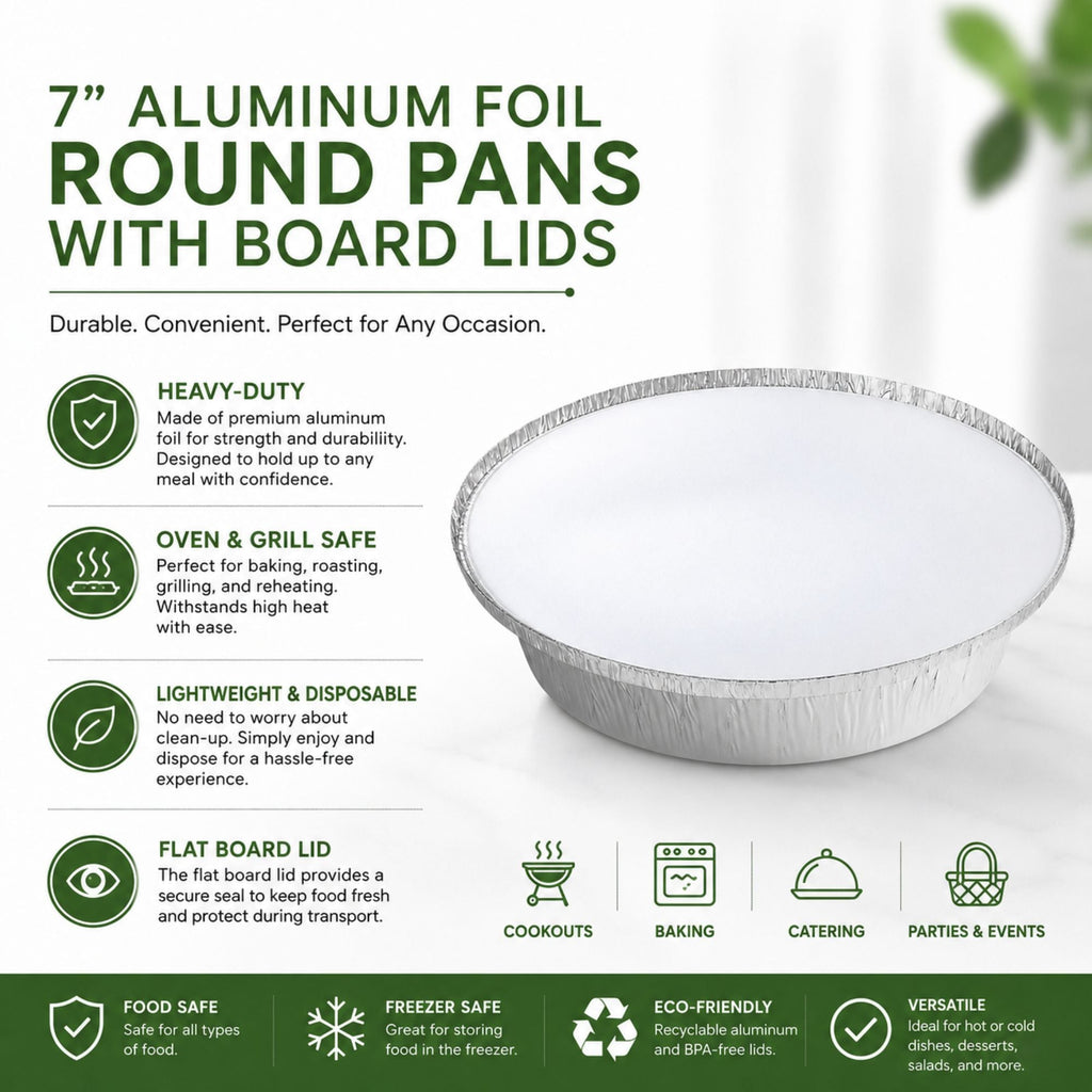 7” Round Aluminum Foil Pans with Board Lids Disposable