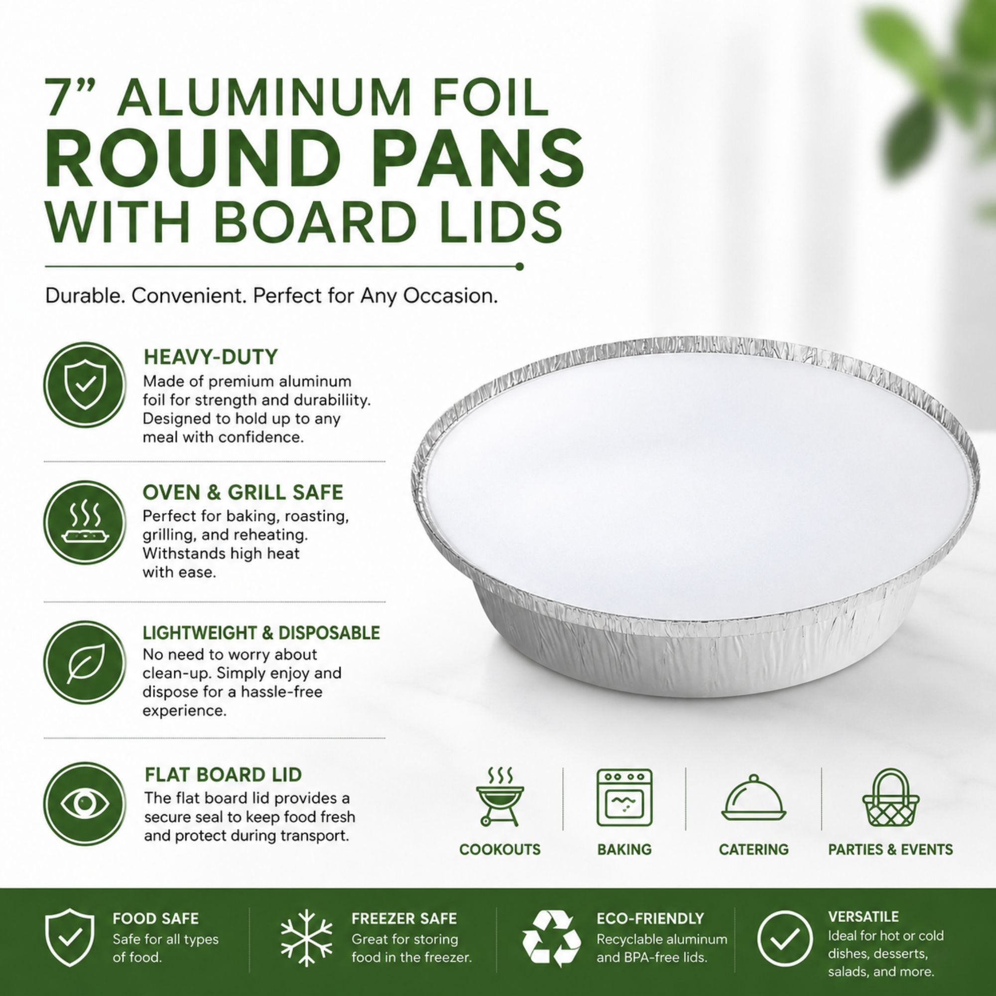 7” Round Aluminum Foil Pans with Board Lids Disposable