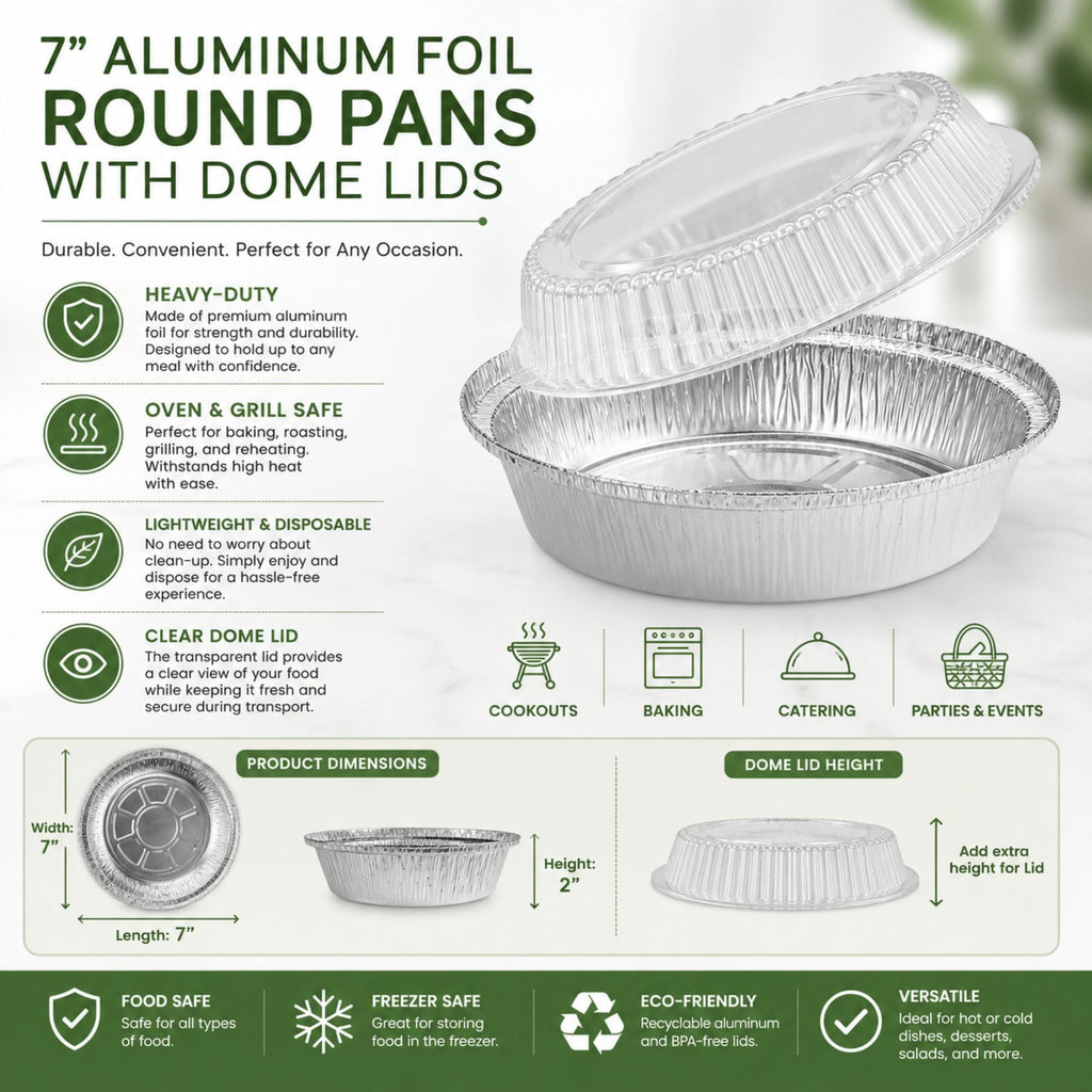 7” Aluminum Disposable Foil Round Pans with Dome Lids