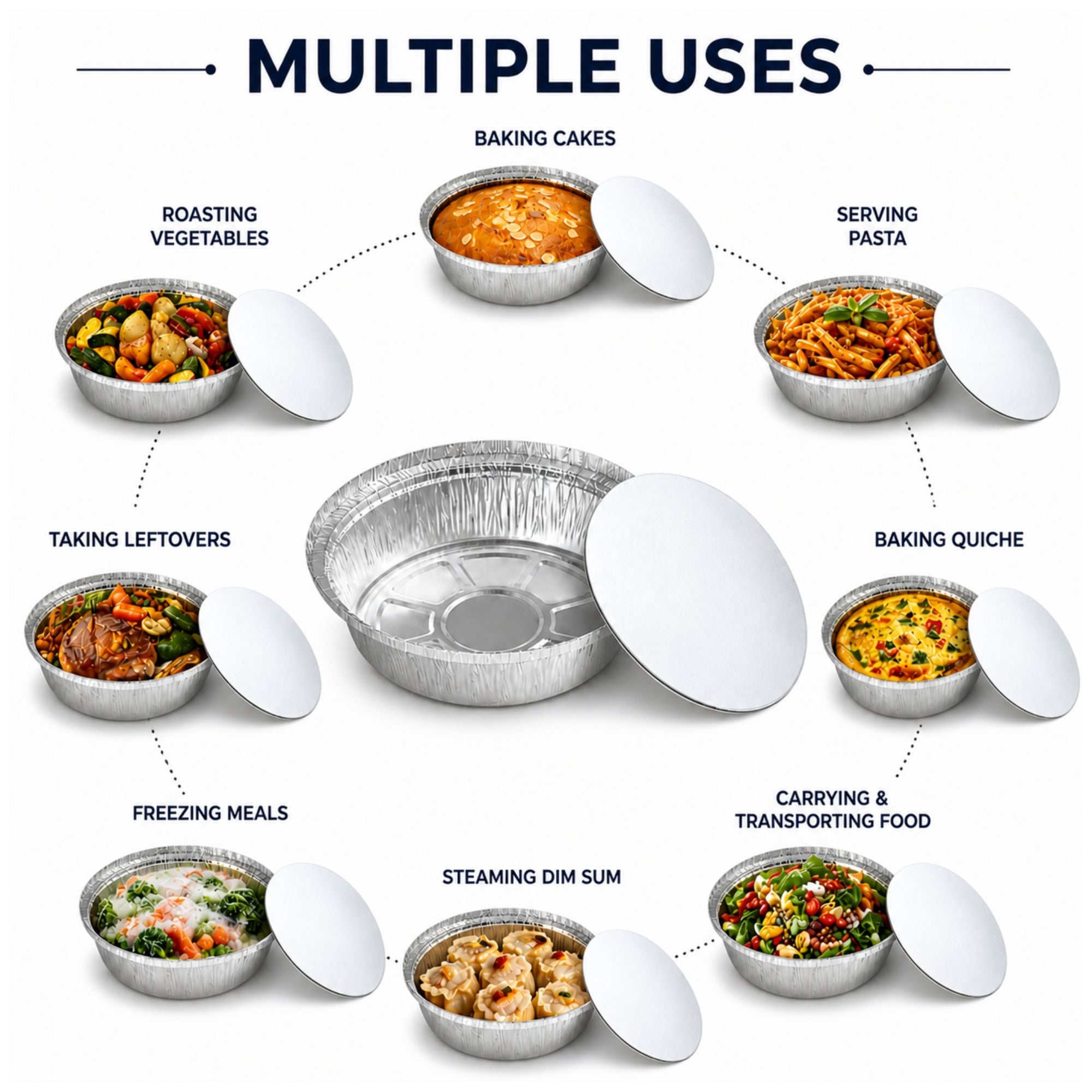 9” Round Aluminum Foil Pans with Board Lids Disposable