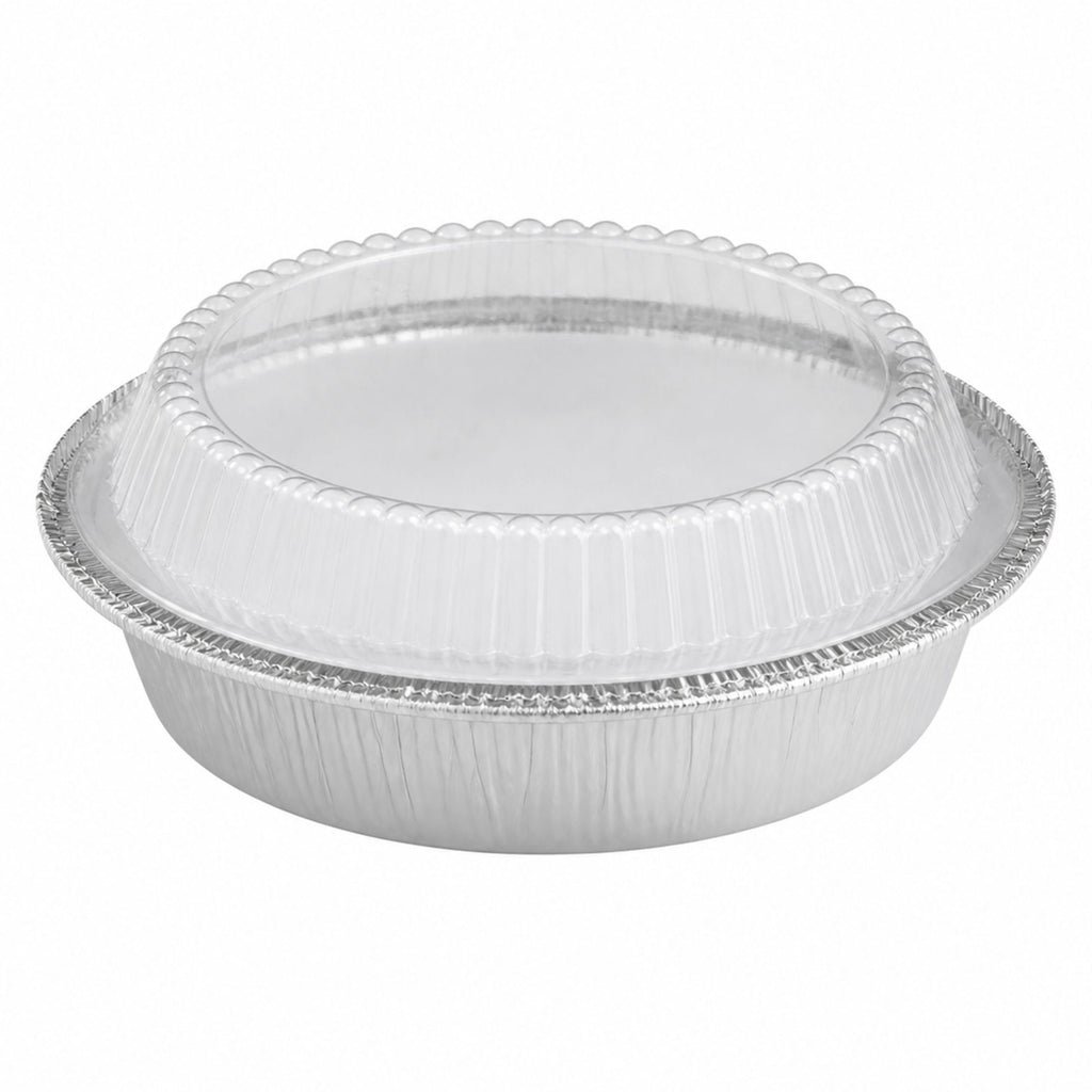 9” Aluminum Disposable Foil Round Pans with Dome Lids Round Pans with Dome Lids VeZee Pack of 10