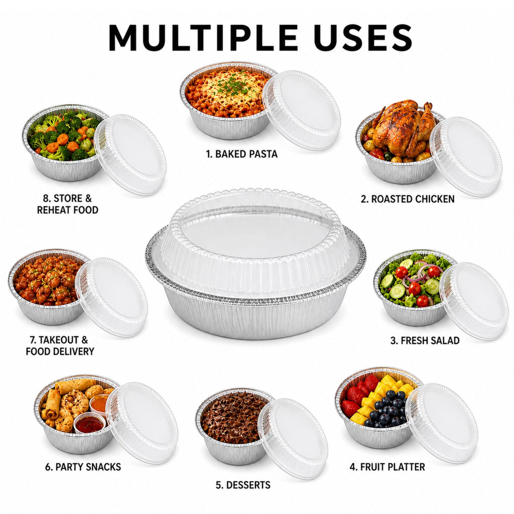 9” Aluminum Disposable Foil Round Pans with Dome Lids